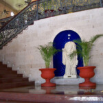 At the bottom of the stairs