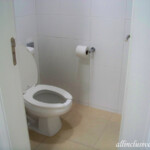 Toilet area has a door