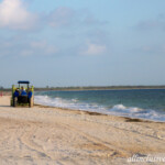 Early morning tractor cleaning up the sea grass Dreams Playa Mujeres tractor cleaning up the sea grass