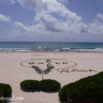 Beach view from the infinity pool. The resort does a sand design every day. Live Aqua Beach Resort Cancun view from the infinity pool