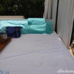 Poolside cabana--you get the bed, privacy curtains, a tray for drinks and food, a full lounger next to your cabana, and a free 20 min. foot massage Live Aqua Beach Resort Cancun poolside cabana