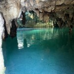 Colors change all the time inside a cave cenote that has a light source