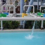 Water buckets in the lazy river