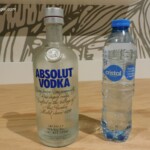 My in-room bottle of liquor which was delivered on day 4 of my 4 day stay. The bottle of water is for size comparison