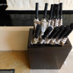 Umbrella stands are located all around the property